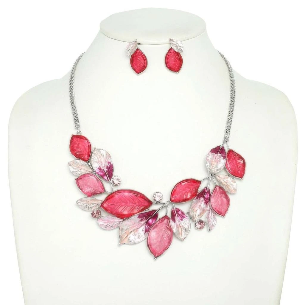 TRUEDAMES Jeweled Leaf Branch Cluster Bib Necklace Set 6