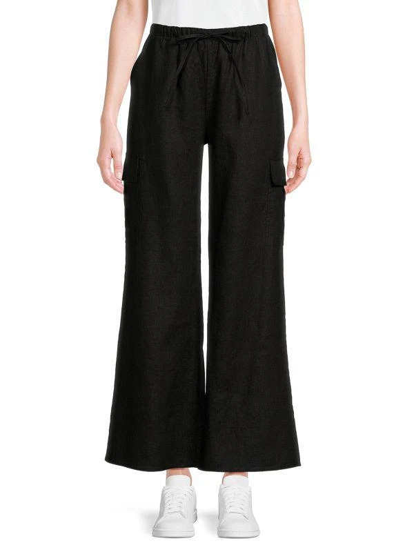 Saks Fifth Avenue 100% Linen Wide Leg Cargo Pants 1