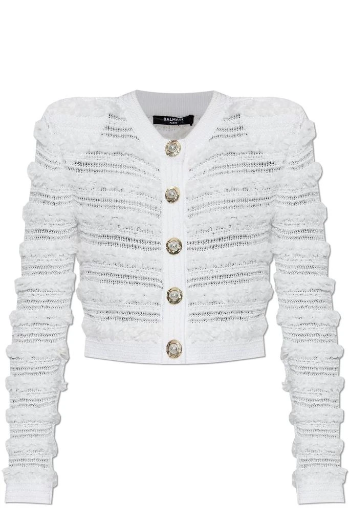 Balmain Balmain Long-Sleeved Tweed-Effect Knit Cardigan 1