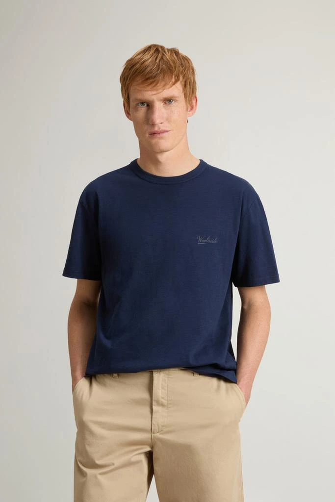 Woolrich T-Shirt in Pure Cotton Slub Fabric - Men - Blue 1