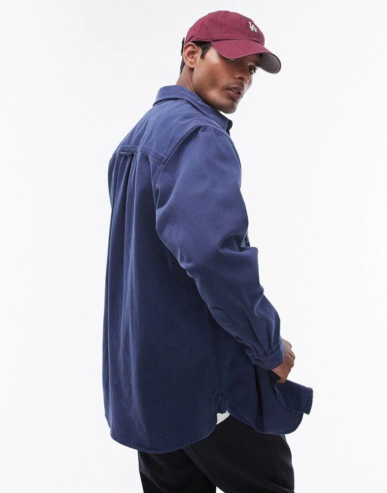 Topman Topman long sleeve oversized double pocket twill shirt in washed blue 3