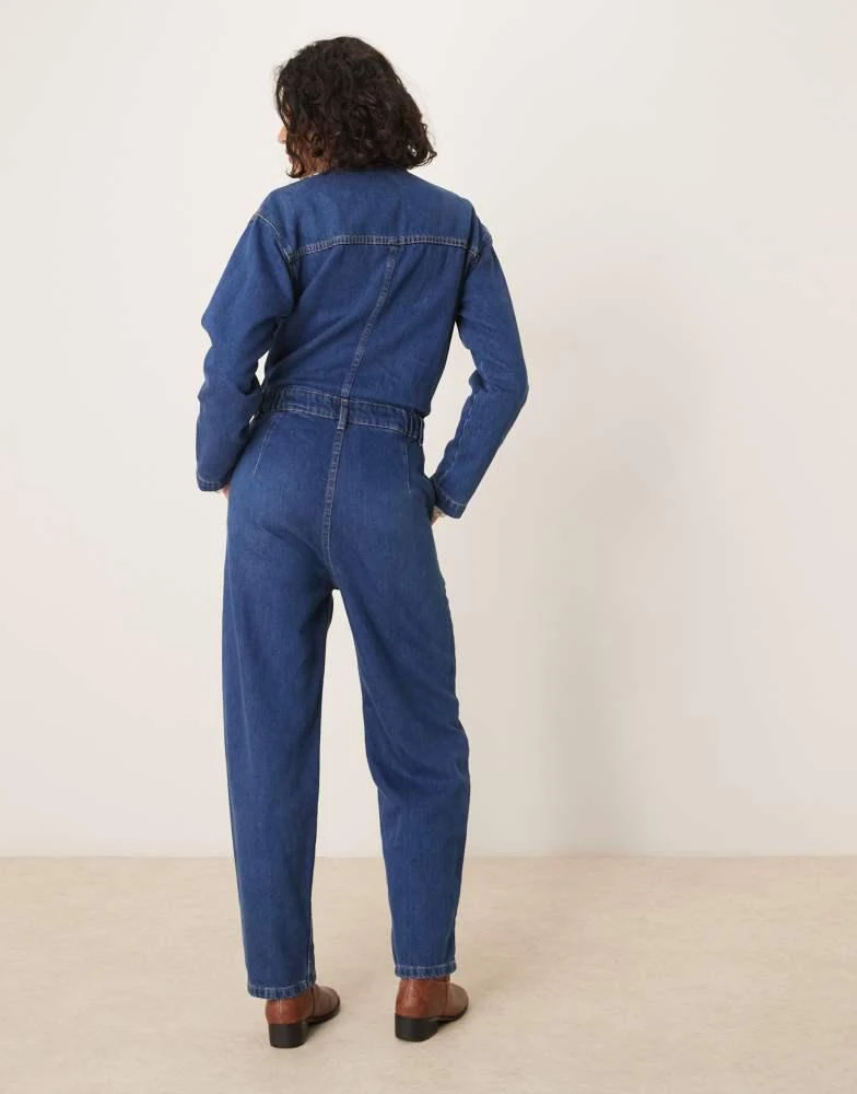 ASOS ASOS DESIGN premium collarless denim jumpsuit in midwash blue 4