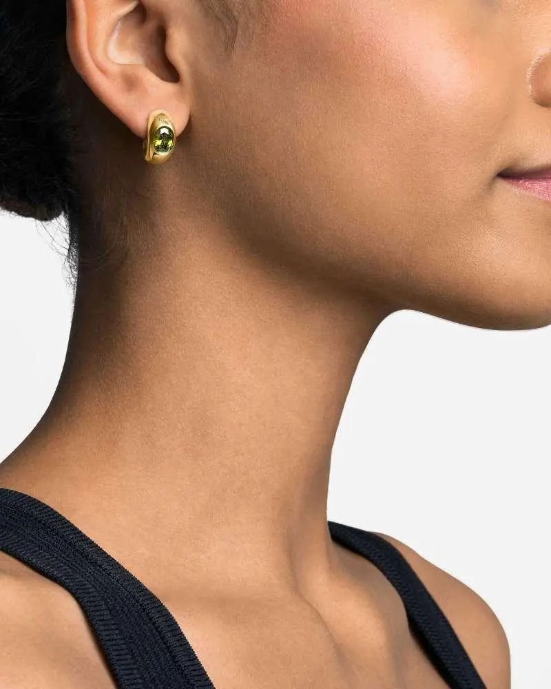 Michael Kors Michael Kors Women's 14k gold-plated brass oval stone hoop earrings, mkj8480710 in gold
