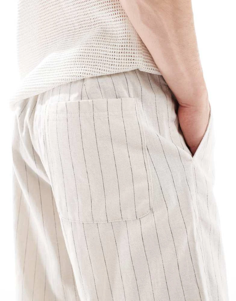 Bershka Bershka linen rich striped trouser in sand 3