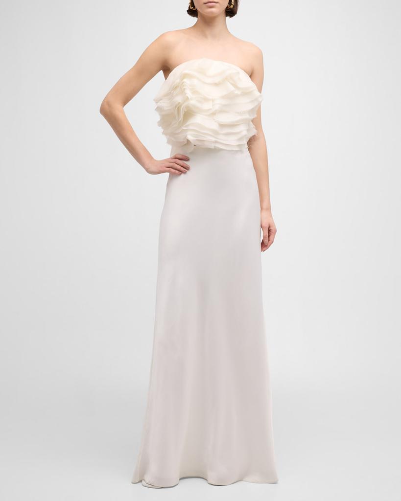 SIMKHAI Kirsten Strapless Ruffle Crop Top