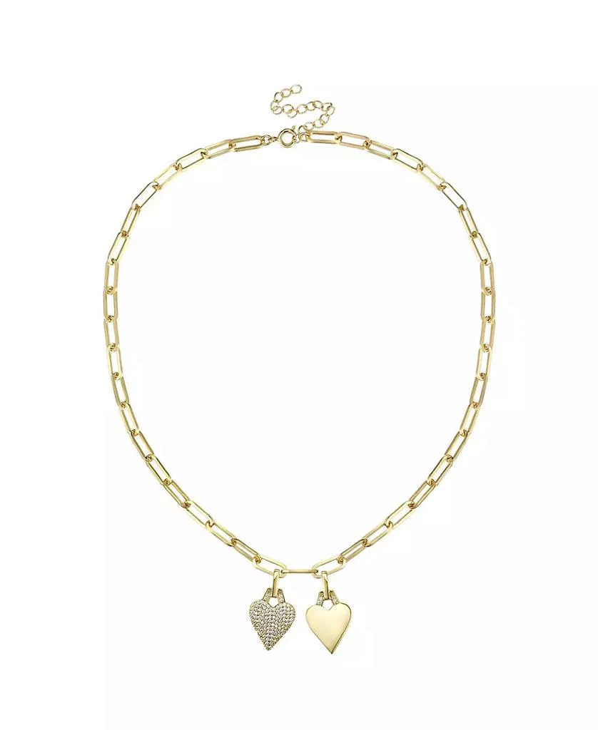 Rachel Glauber 14k Gold Plated Cubic Zirconia Double Heart Pendant Cable Chain Adjustable Necklace