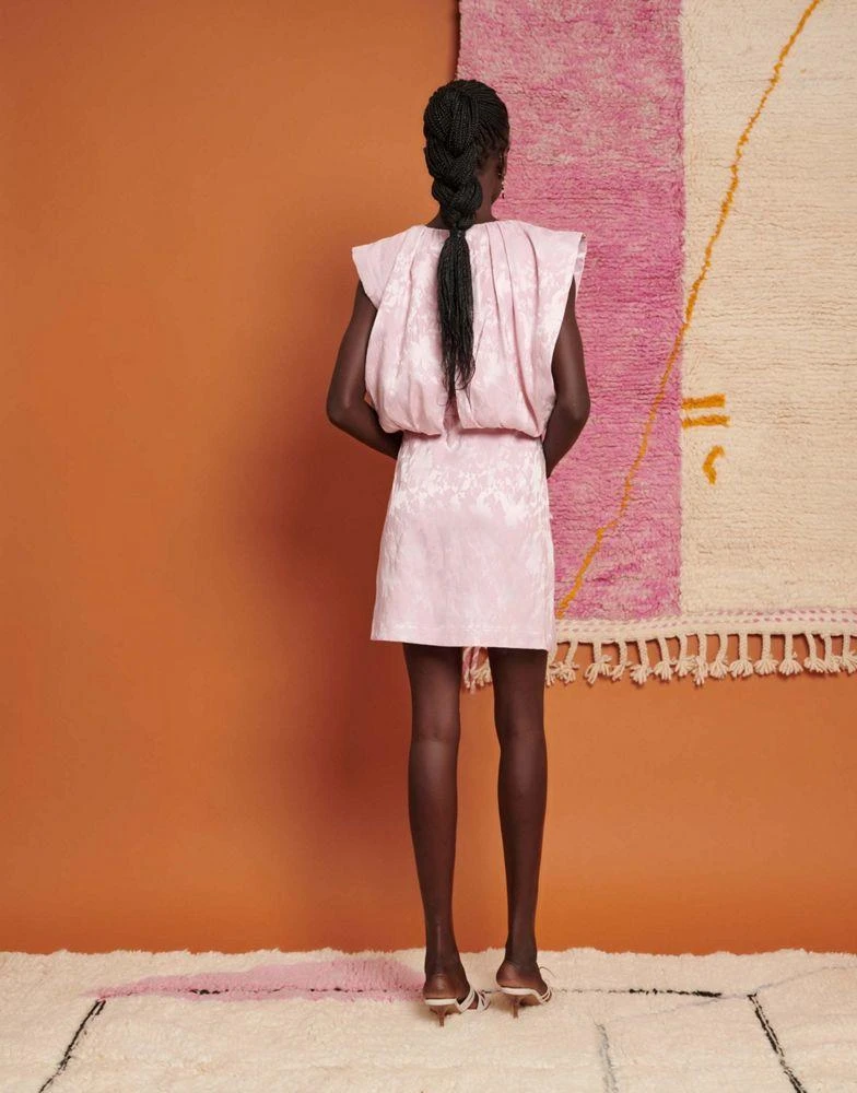 Ghospell Ghospell jacquard bow pleated mini dress in pink 2