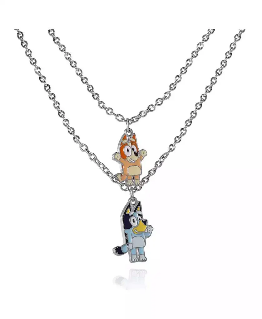 Bluey and Bingo Layered Pendant Necklace - Silver Tone - Character Jewelry