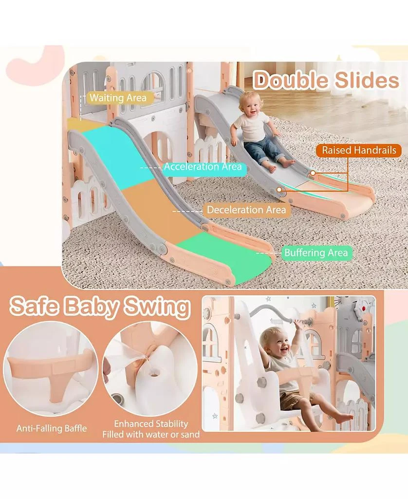 HONGGE 10 in 1 Toddler Slide and Swing Playset with Climber Tunnel and Double Slides 9