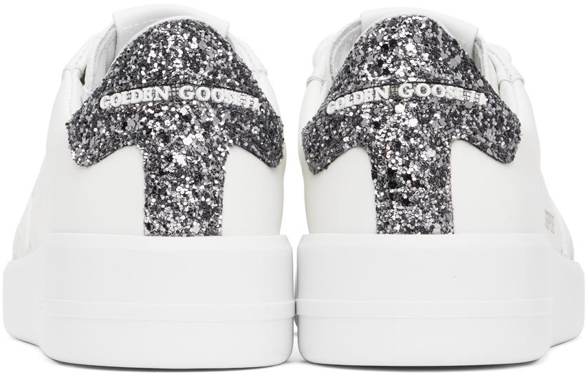 Golden Goose White & Gunmetal Purestar Sneakers