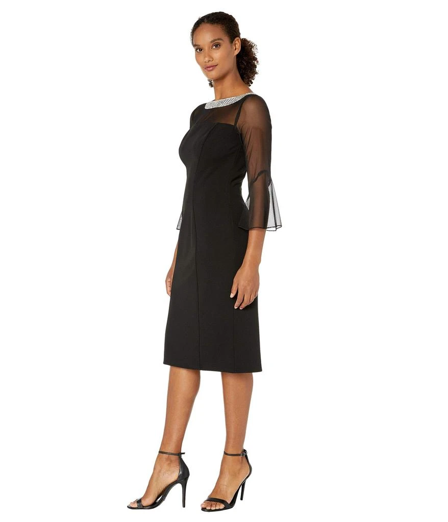 Alex Evenings Short Shift Dress with Beaded Illusion Neckline and Bell Sleeves 2