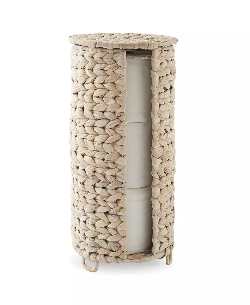 Casafield Toilet Paper Roll Holder with Lid - Natural, Fits 3 Rolls, Free Standing Water Hyacinth Bath Tissue Storage Organizer for Bathroom