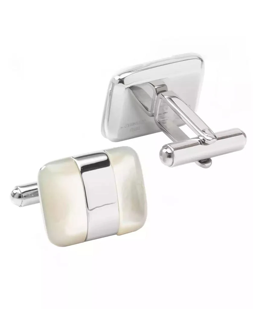 Ox and Bull Trading Co. Men's Silver Wrapped Mother of Pearl Cufflinks 2