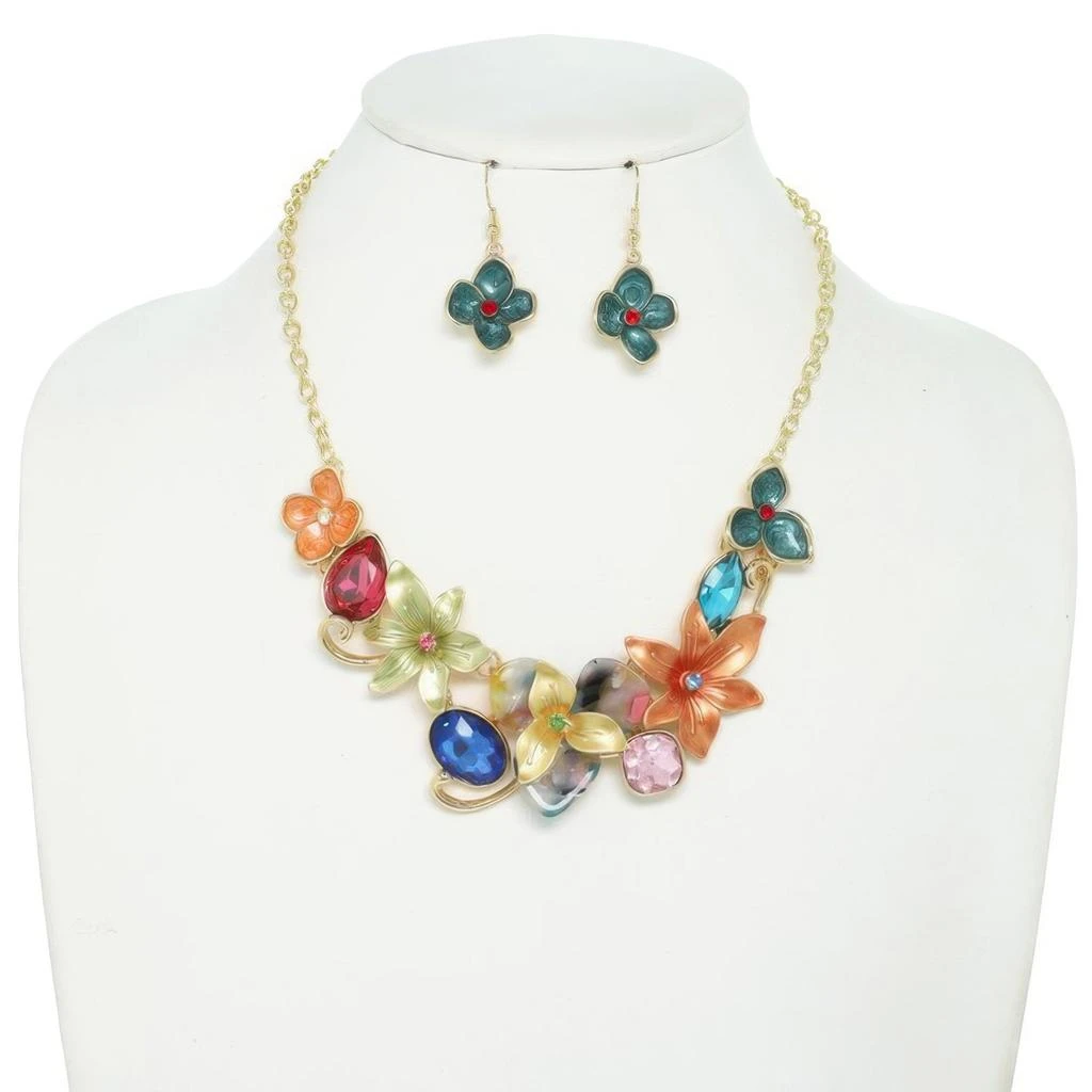 TRUEDAMES Floral Gemstone Cluster Bib Necklace Set