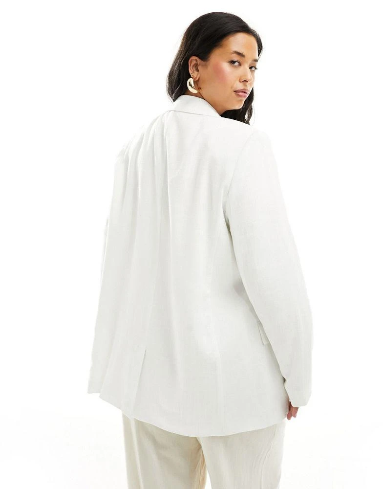 ASOS Curve ASOS DESIGN Curve relaxed blazer with linen in white 2
