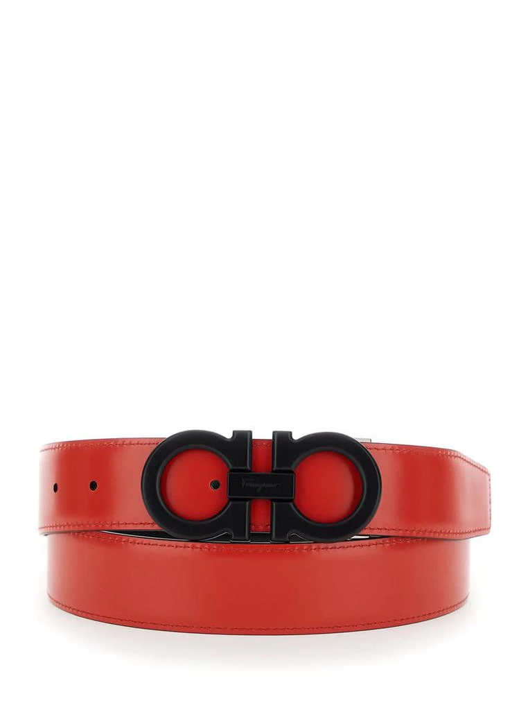 Salvatore Ferragamo Black And Red Reversible Belt With Gancini Buckle In Leather Man 3