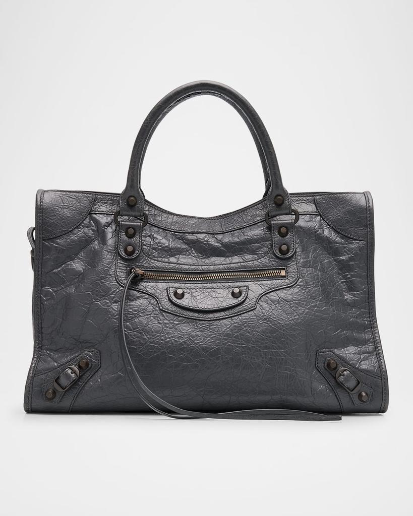 Balenciaga Le City Medium Crinkled Leather Top-Handle Bag