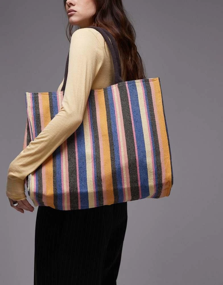 Topshop Toby canvas bag in blue and orange stripe – On Sale Now