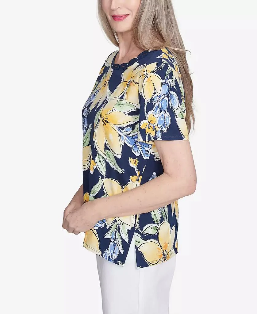 Alfred Dunner Petite  Navy Floral Braided Crew Neck Top 3
