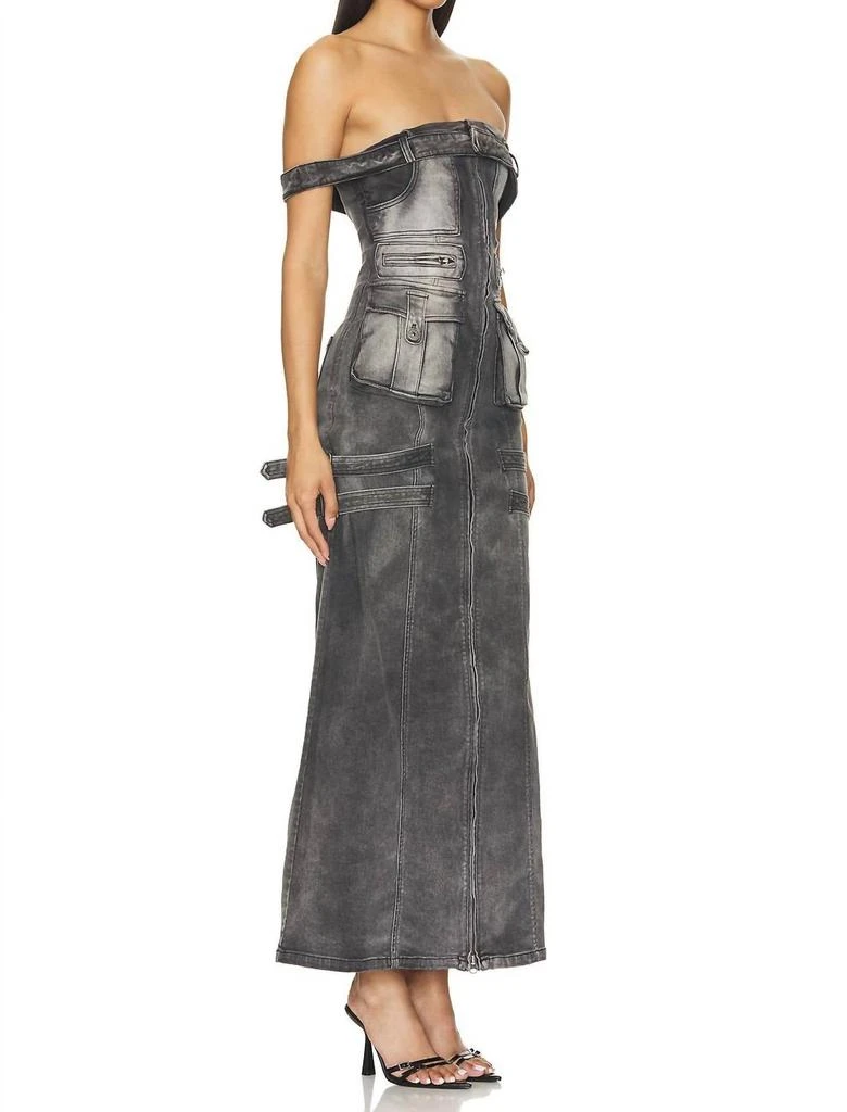knee length dresses for ladies Ladies Mineral Washed Rib Knit and Cotton Woven Mix Cargo Maxi Dress b –  MZ's Stuff and Things main image 0