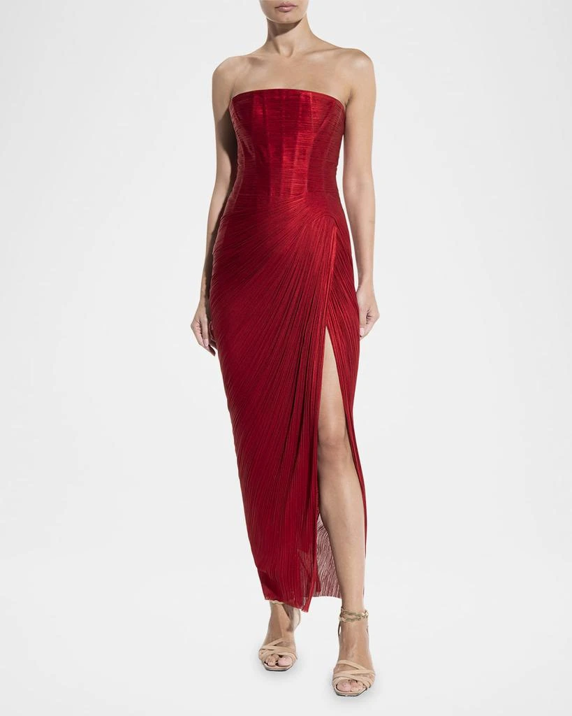 Maria Lucia Hohan Layana Strapless Metallic Plisse Slit Gown 2