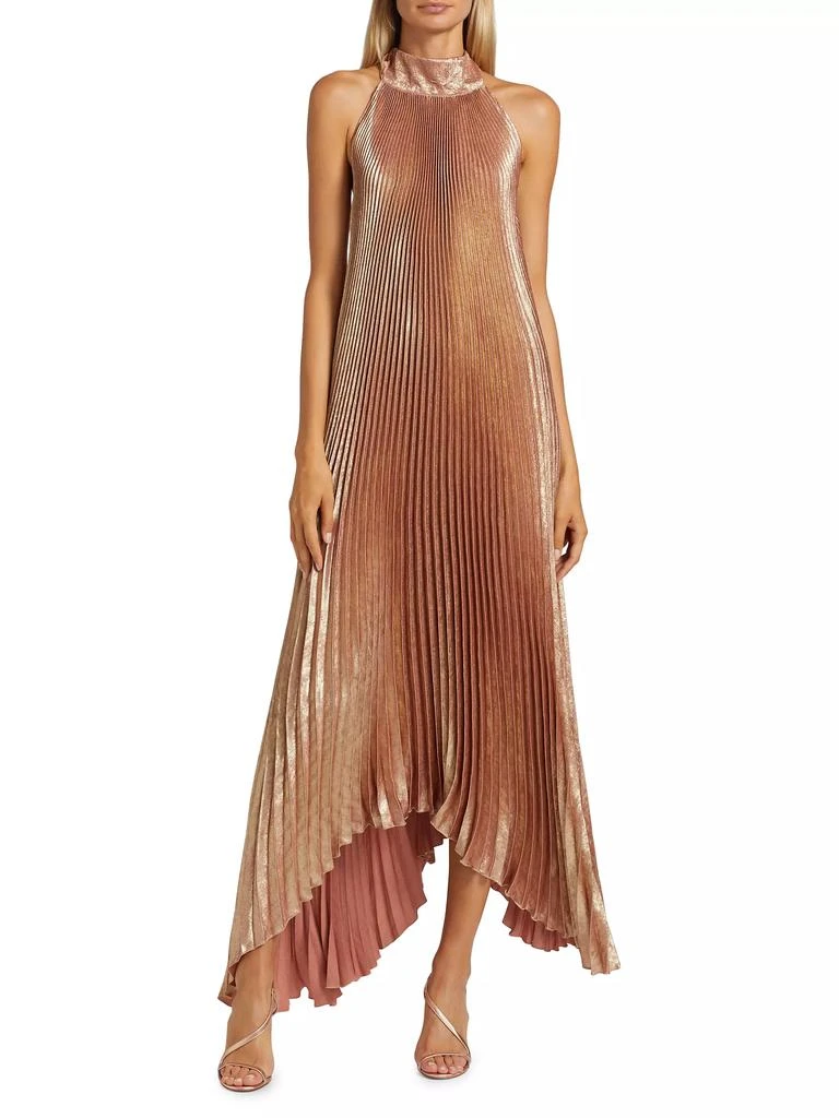 L'Idée La Fete Olympia Metallic Pleated Halterneck Gown 2