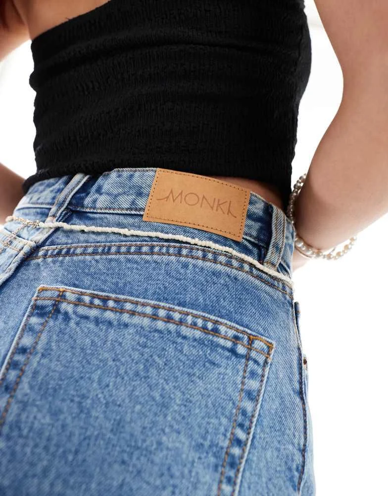 Monki Monki Tallie turn up denim shorts in mid blue 3