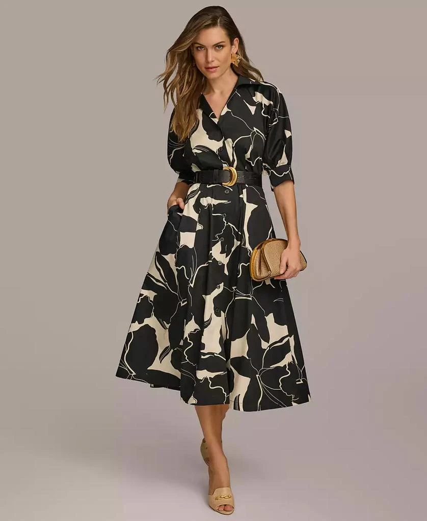 Donna Karan Women's Printed Faux-Leather Belt Midi Shirtdress - Dresses &  Skirts - Free Shipping - BeyondStyle