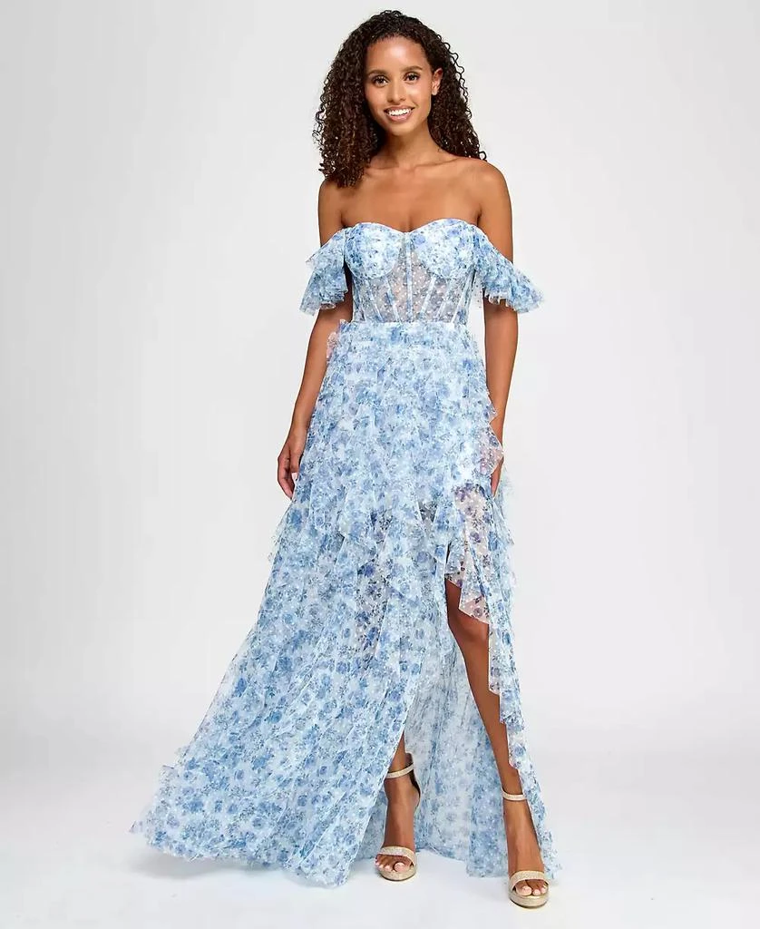 City Studios Juniors' Ruffled Off-The-Shoulder Corset Gown, Created for Macy's 3