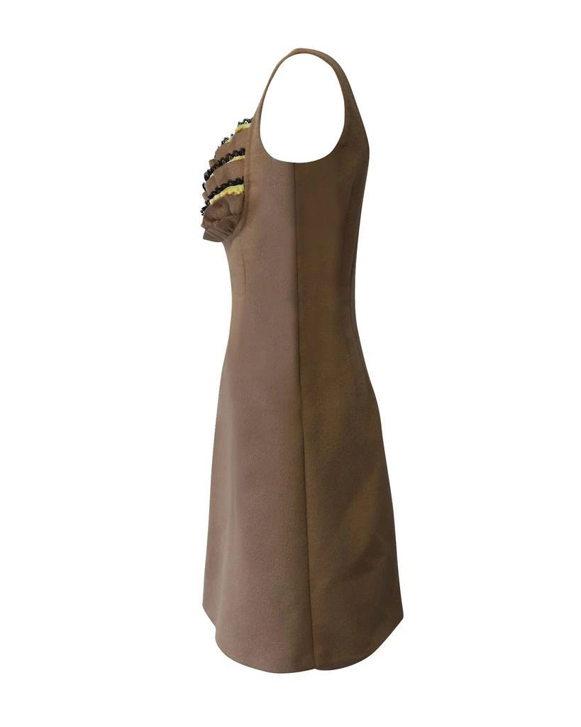 Prada Beaded Ruffle Sleeveless Dress in Nude Brown Wool 2