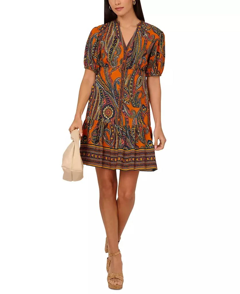 Adrianna by Adrianna Papell Women's Printed Puff-Sleeve A-Line Dress 1