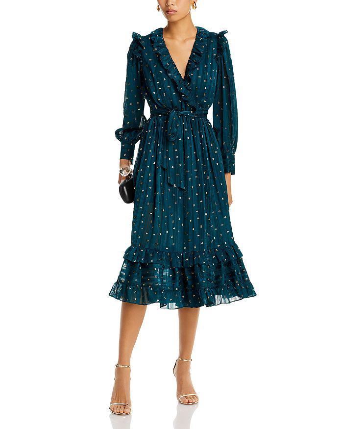 AQUA Ruffle Trim Clip Dot Midi Wrap Dress - 100% Exclusive