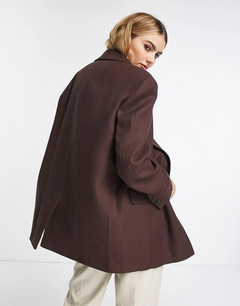 Topshop Topshop relaxed oversized single breasted blazer in chocolate brown 2