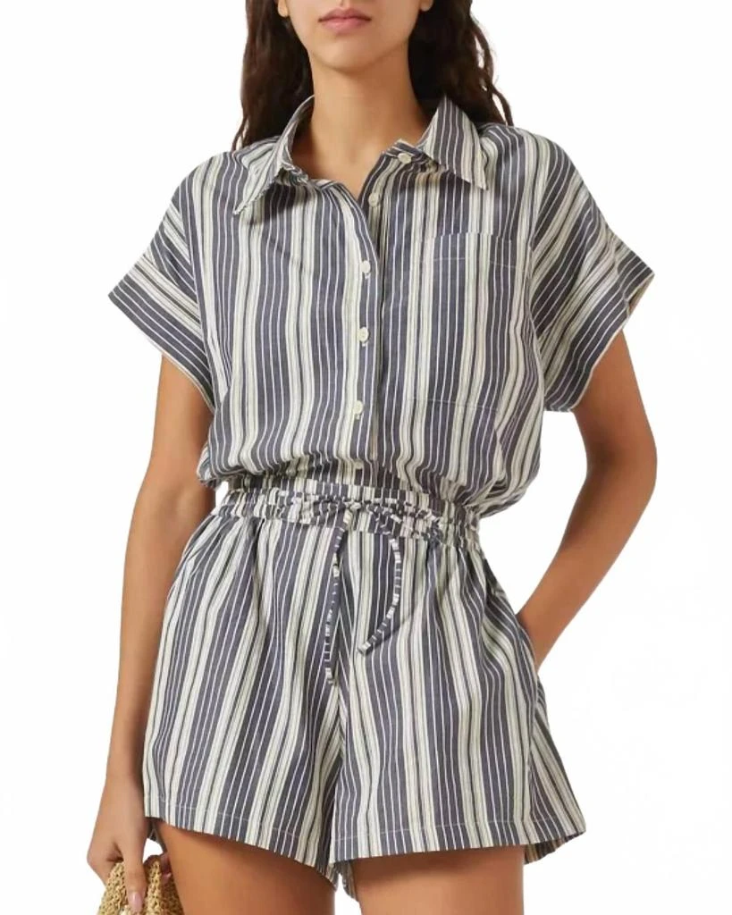 Faithfull the Brand Cyrene Wide Short Sleeves Playsuit In Antique Navy Stripe 1