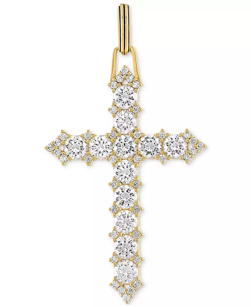 Esquire Men's Jewelry Cubic Zirconia Cross Pendant in 14k Gold-Plated Sterling Silver, Created for Macy's 1