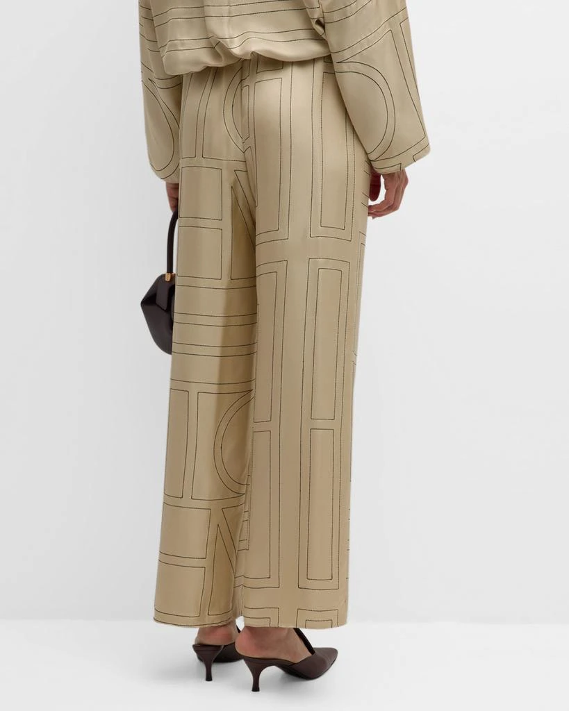 Totême Monogram-Embroidered Silk Pajama Pants 6