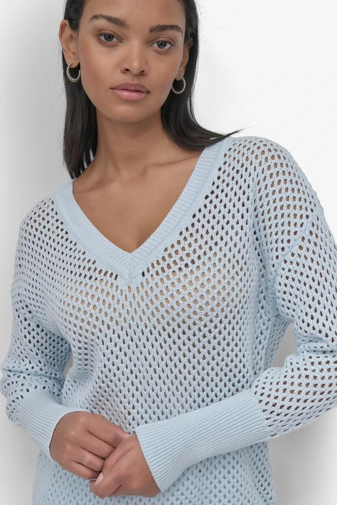 DKNY 3/4 WIDE SLEEVE CREW NECKOPEN POINTELLE STITCH 5