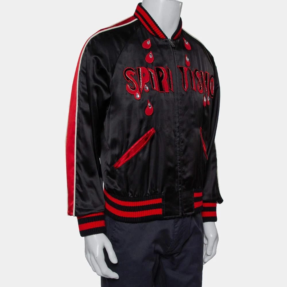 Gucci Gucci Black Satin Contrast Trim Spiritismo Applique Detail Bomber Jacket M 3