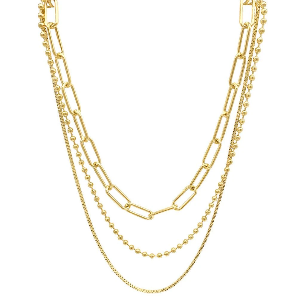 Adornia Box Chain, Ball Chain, and Oversized Paper Clip Chain Necklace Set gold 1