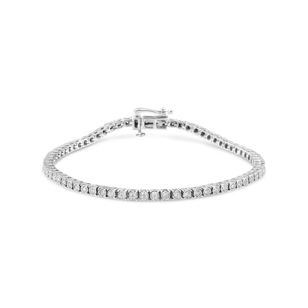 Haus of Brilliance 14K White Gold 1.0 Cttw Miracle Set Round-Cut Lab Grown Diamond Illusion Tennis Bracelet Size 7" 1