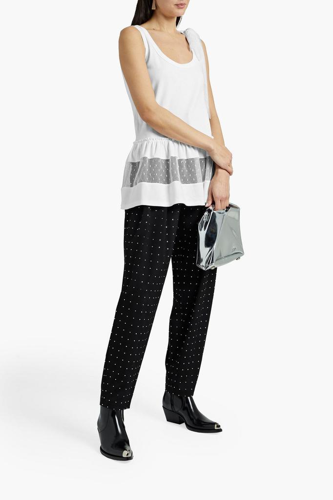 RED Valentino Bow-embellished point d'esprit-paneled ribbed-jersey top