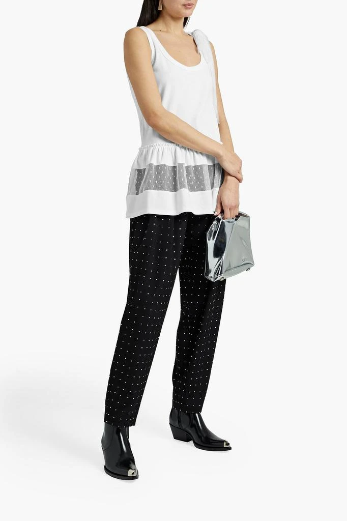 RED Valentino Bow-embellished point d'esprit-paneled ribbed-jersey top 2