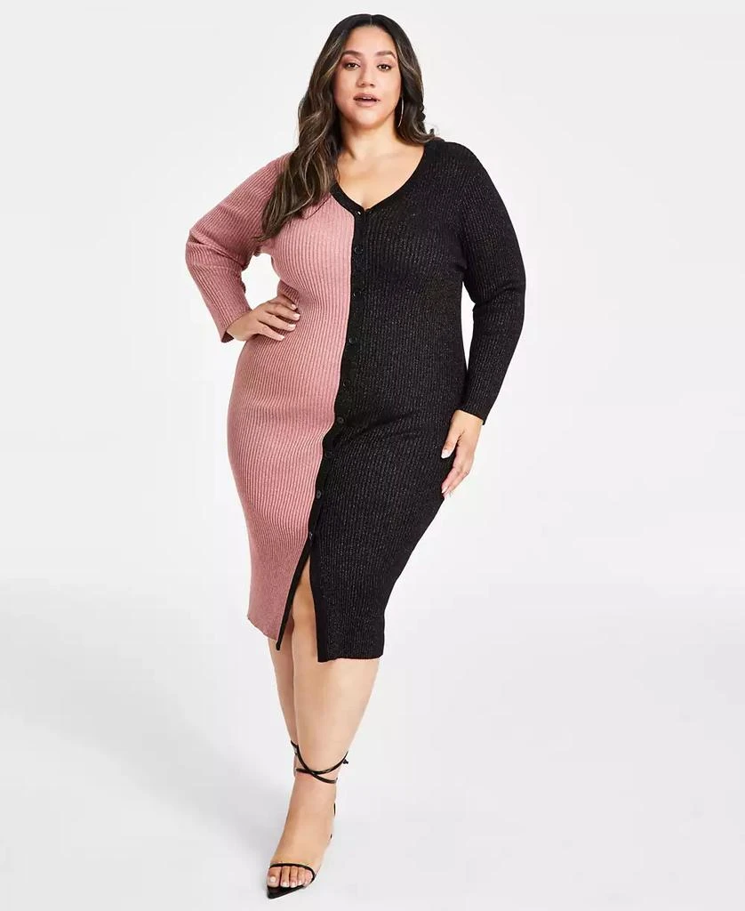 Nina Parker Trendy Plus Size Ribbed Button-Front Dress 1