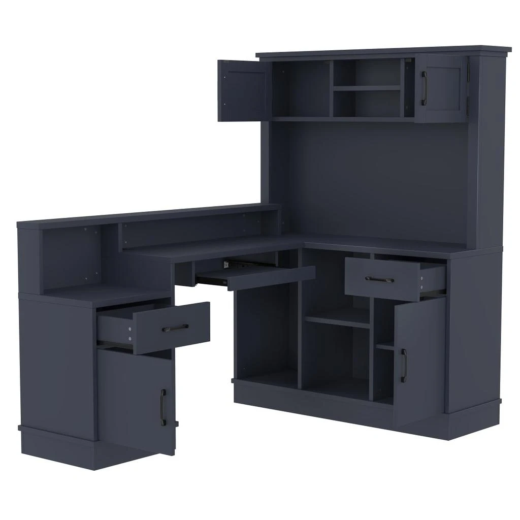 Streamdale Furniture Streamdale L-Shaped Computer Desk with Outlet, Drawers, Bookshelf, Blue 3