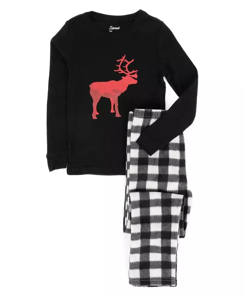 Leveret Kids Matching Family Cotton Top and Fleece Pants Holiday Pajamas.