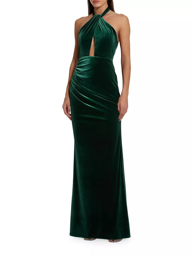 Mac Duggal Draped Velvet Halter Column Gown 1