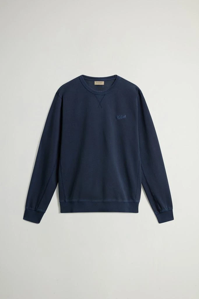 Woolrich Garment-Dyed Crewneck Sweatshirt in Light Pure Cotton - Men - Blue 5