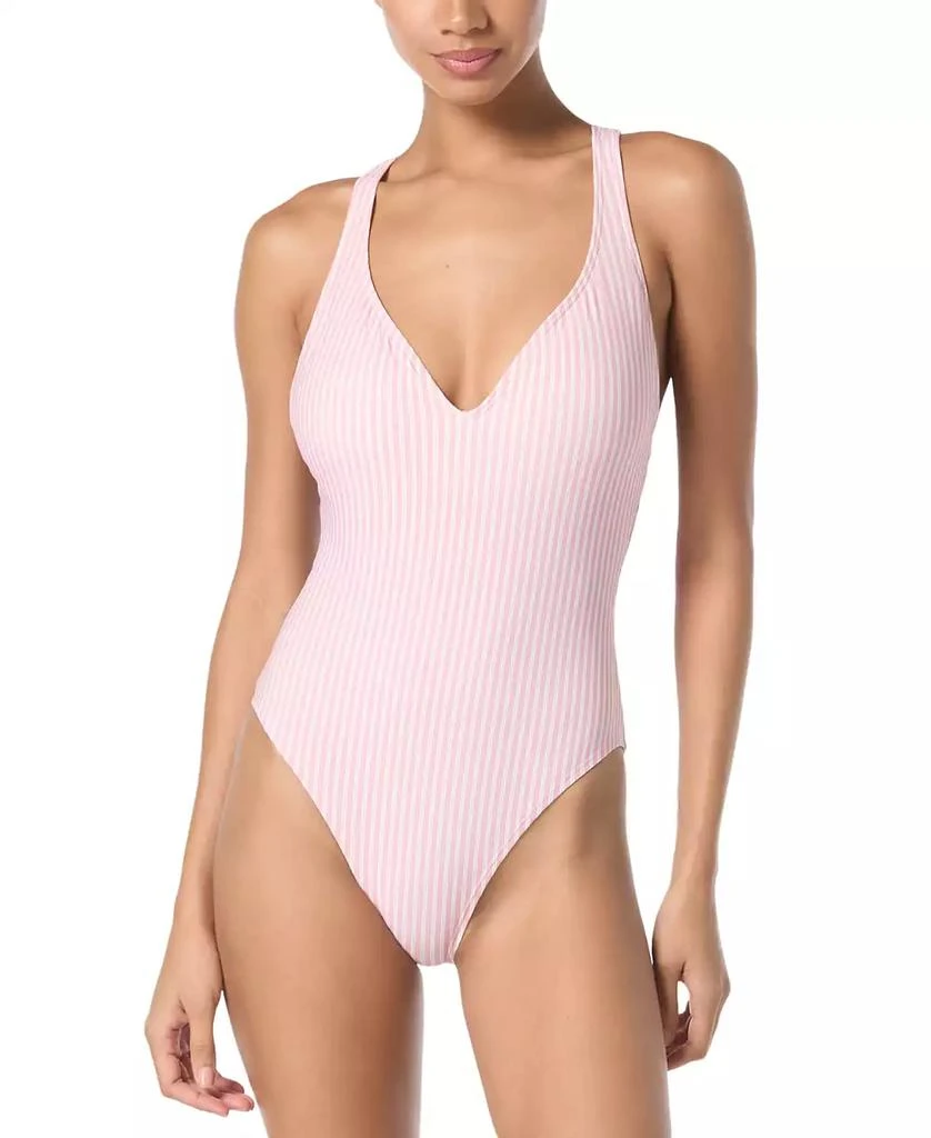 Michael Kors Women's Plunging V-Neck Cross-Back One-Piece Swimsuit 1