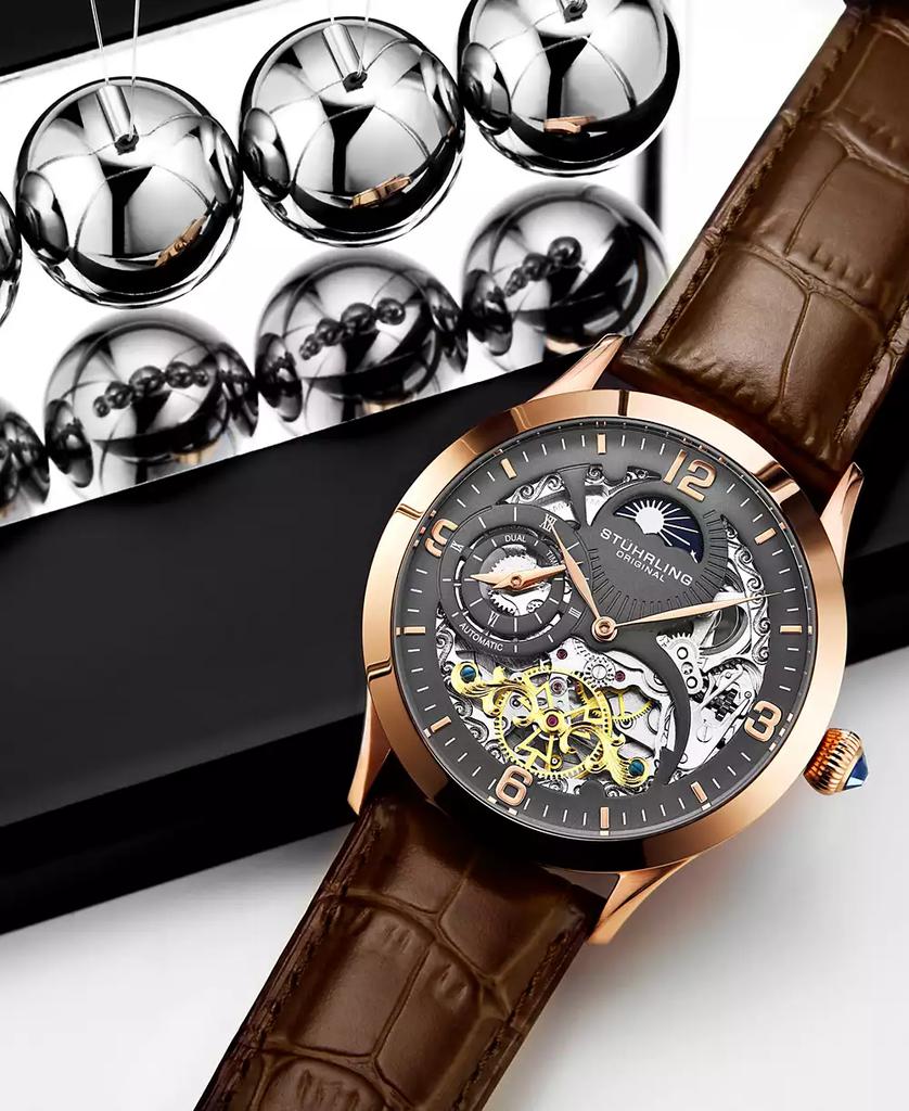 Stuhrling Men's Brown Leather Strap Watch 45mm