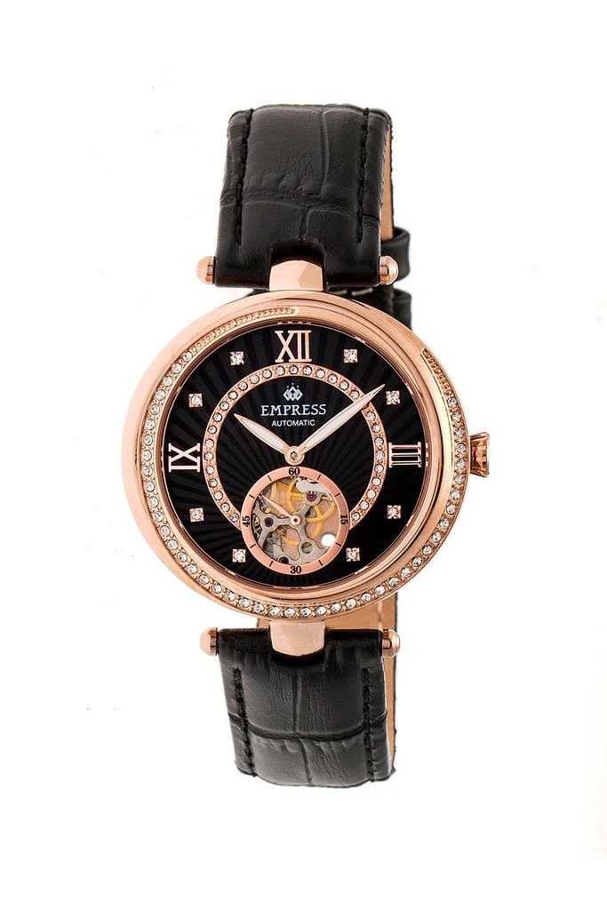 Empress Stella Automatic Semi-Skeleton MOP Leather-Band Watch 4